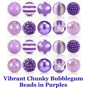 Vibrant Chunky Bubblegum Beads in Purples   20 Beads